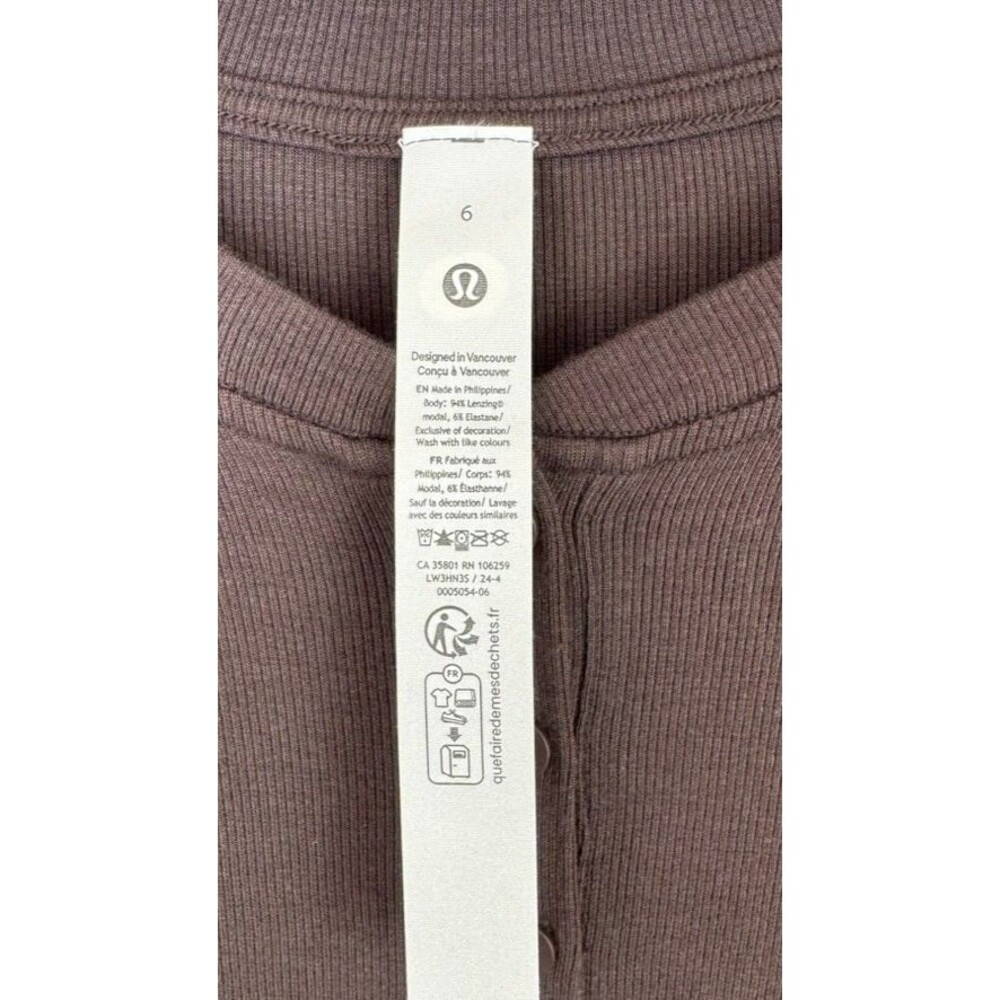 Lululemon Womens Brown Hold Tight Ribbed Crew Neck Henley 6 - Picture 4 of 5